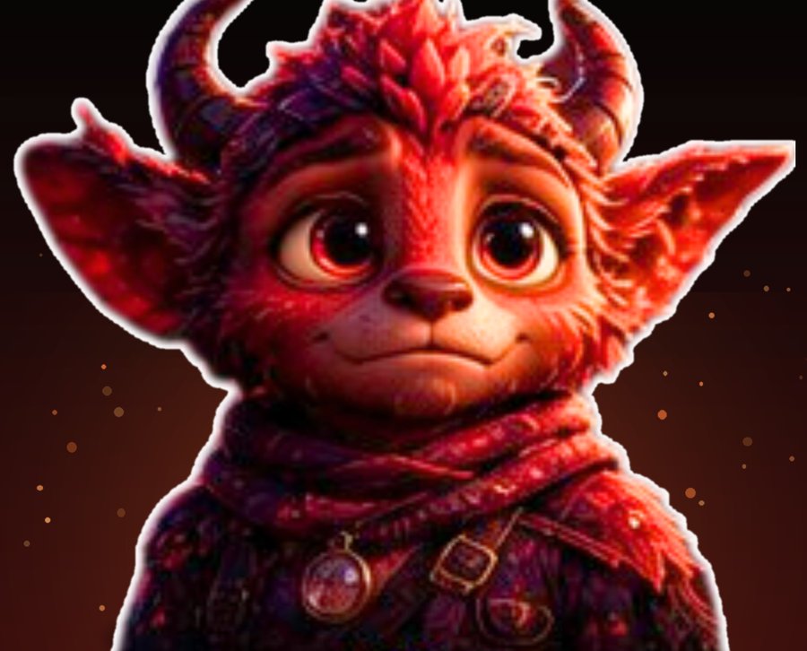 Ember, a red-furred companion with curved horns and wide dark eyes