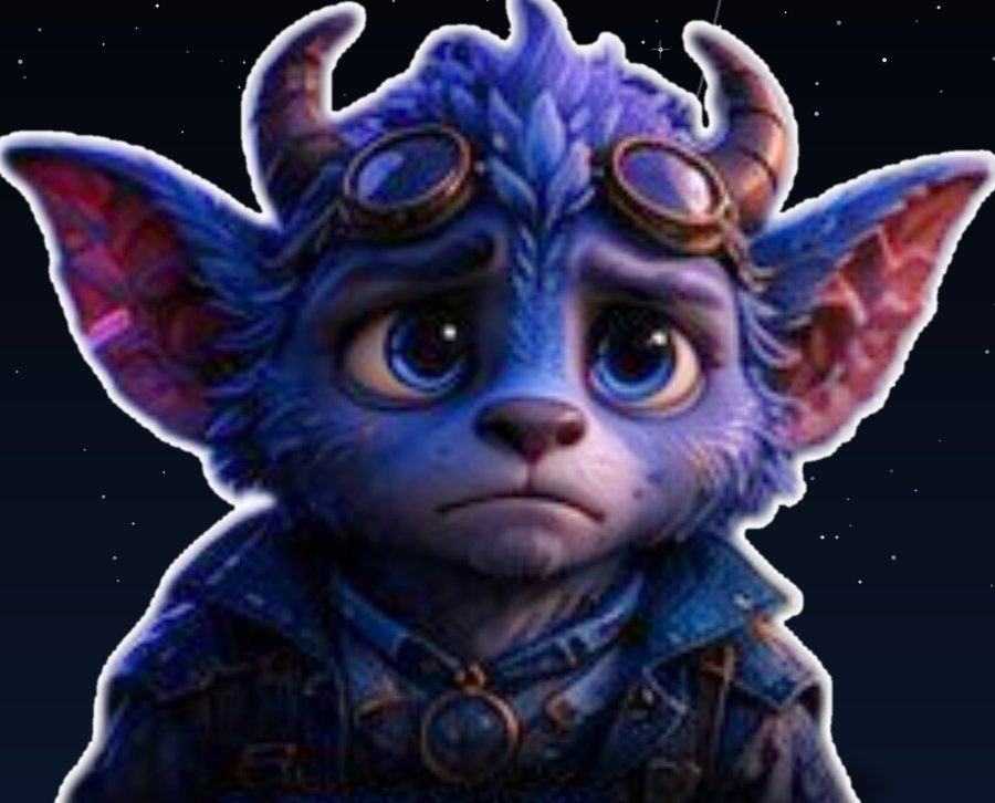 Static, a blue companion in goggles with a careful, watchful expression